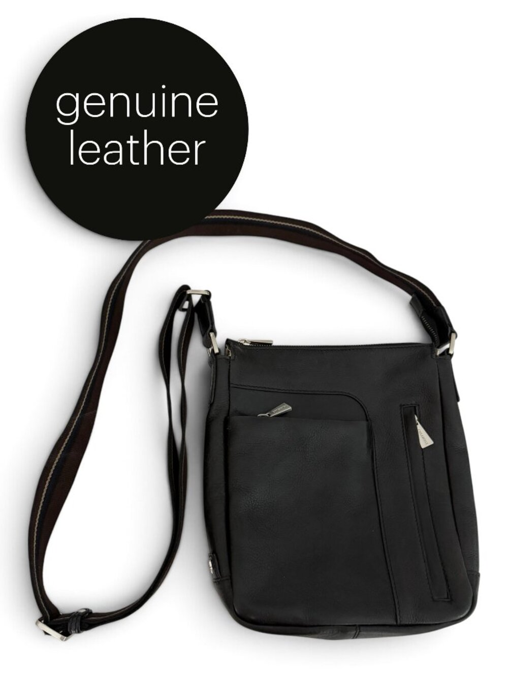 CHIARUGI Black Genuine Italian Leather Crossbody Shoulder Bag